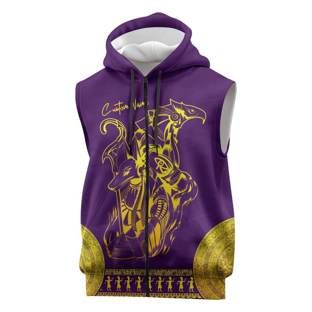 Anubis and Horus Sleeveless Zip Hoodie Egyptian God Purple - African Pride