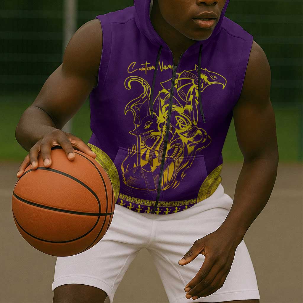 Anubis and Horus Sleeveless Zip Hoodie Egyptian God Purple - African Pride