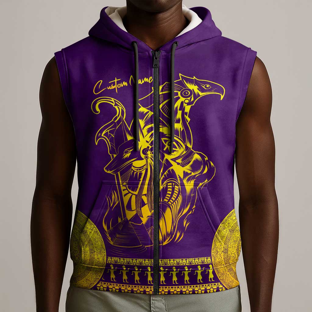 Anubis and Horus Sleeveless Zip Hoodie Egyptian God Purple - African Pride