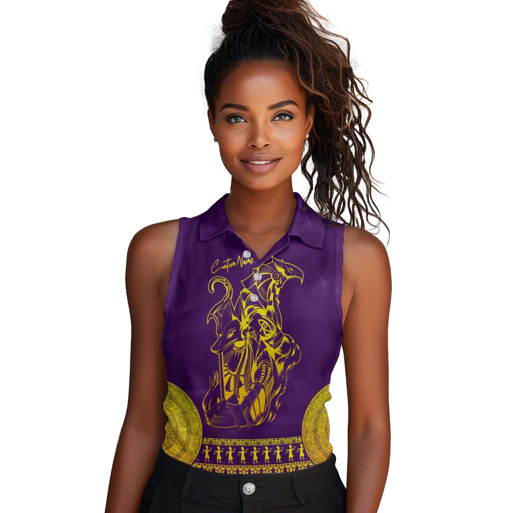 Anubis and Horus Women Sleeveless Polo Shirt Egyptian God Purple