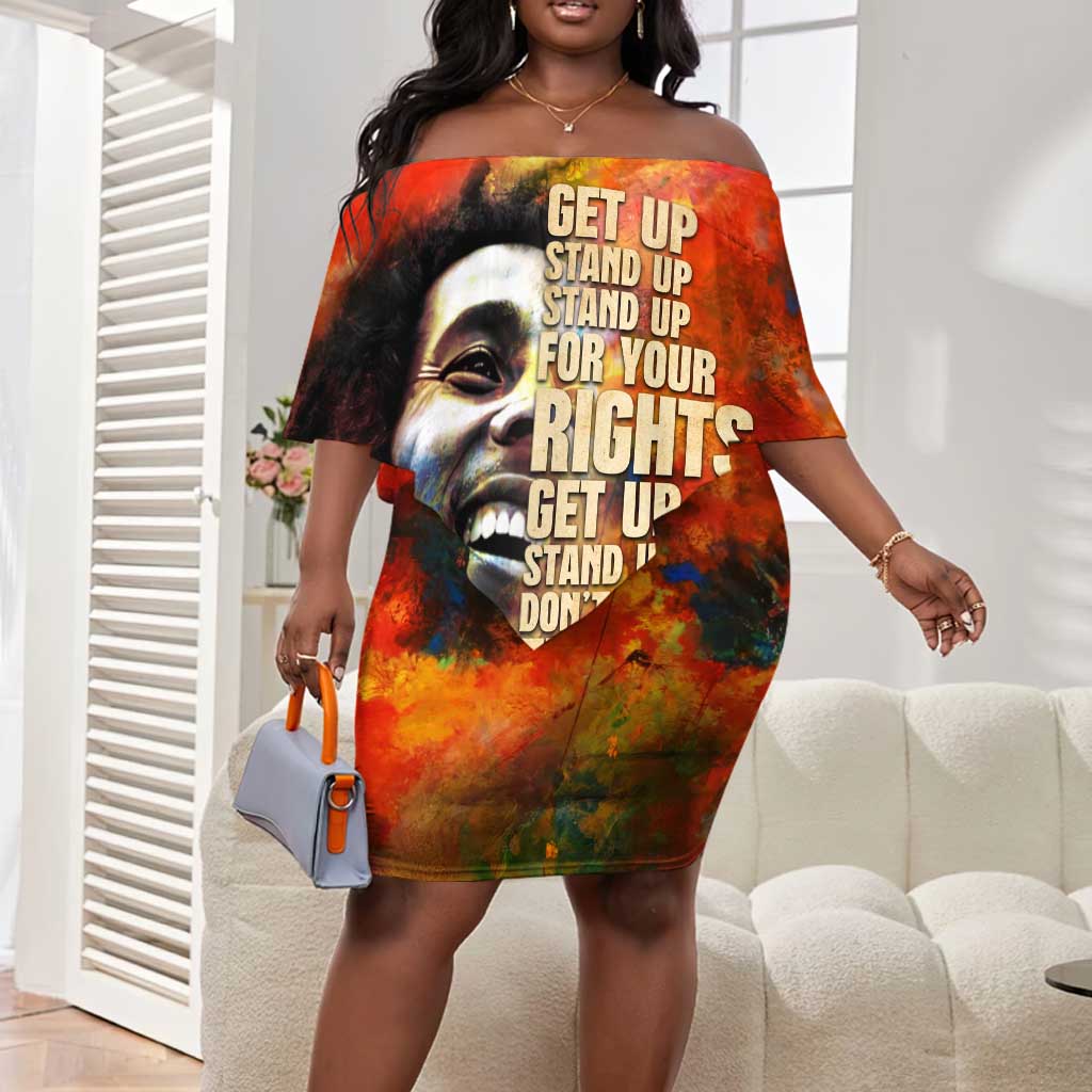 Reggae Legend Bob Off Shoulder Short Dress Retro Style