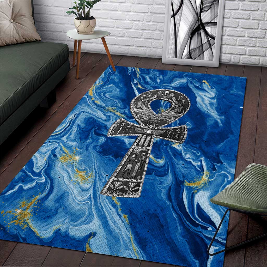 Ankh On Blue Area Rug Pan African