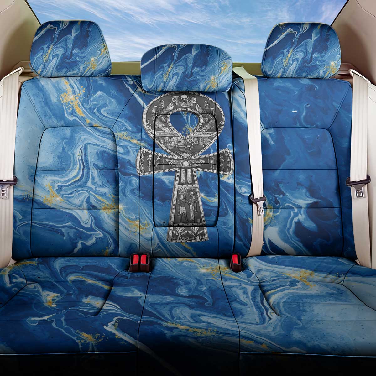 Ankh On Blue Back Car Seat Cover Pan African