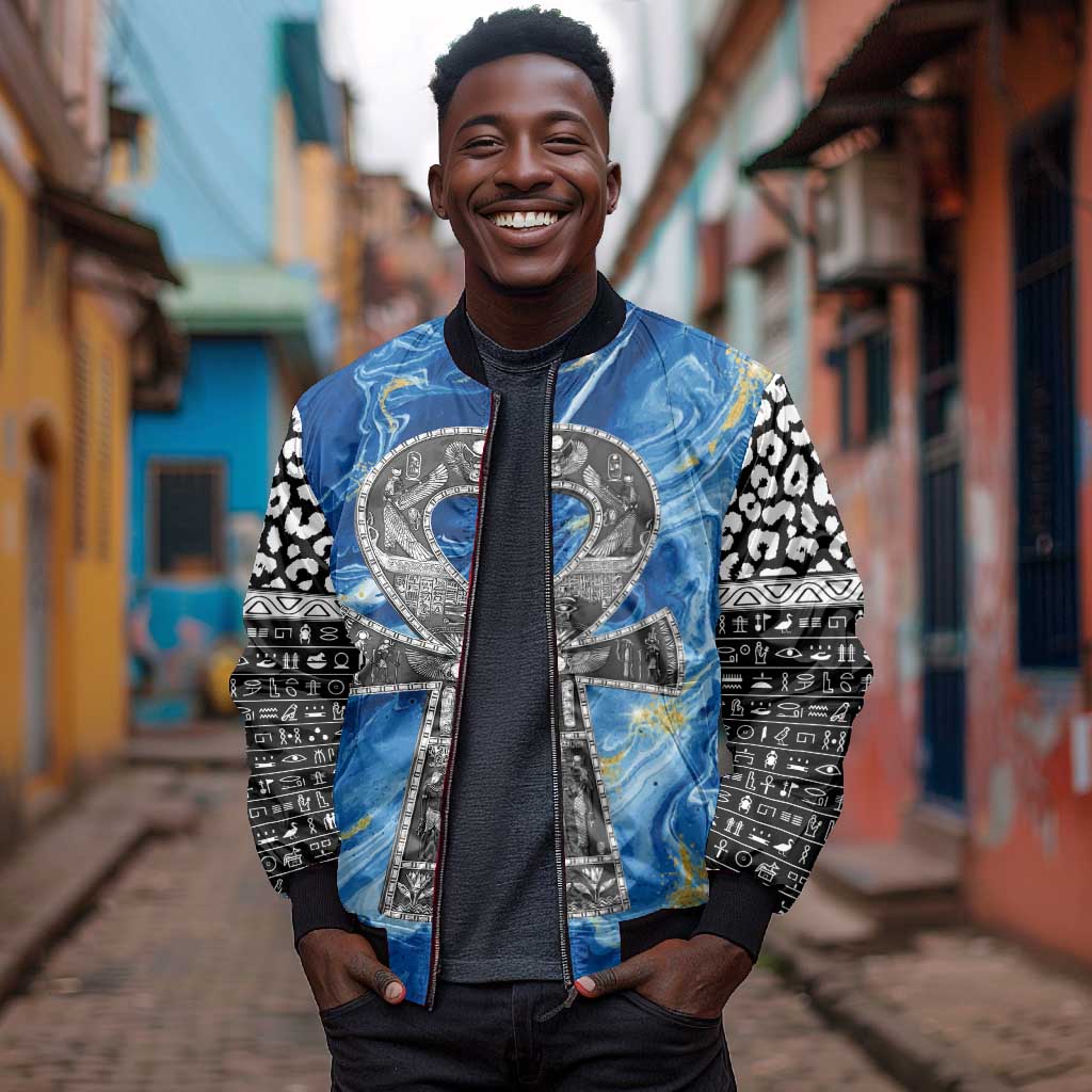 Ankh On Blue Bomber Jacket Pan African