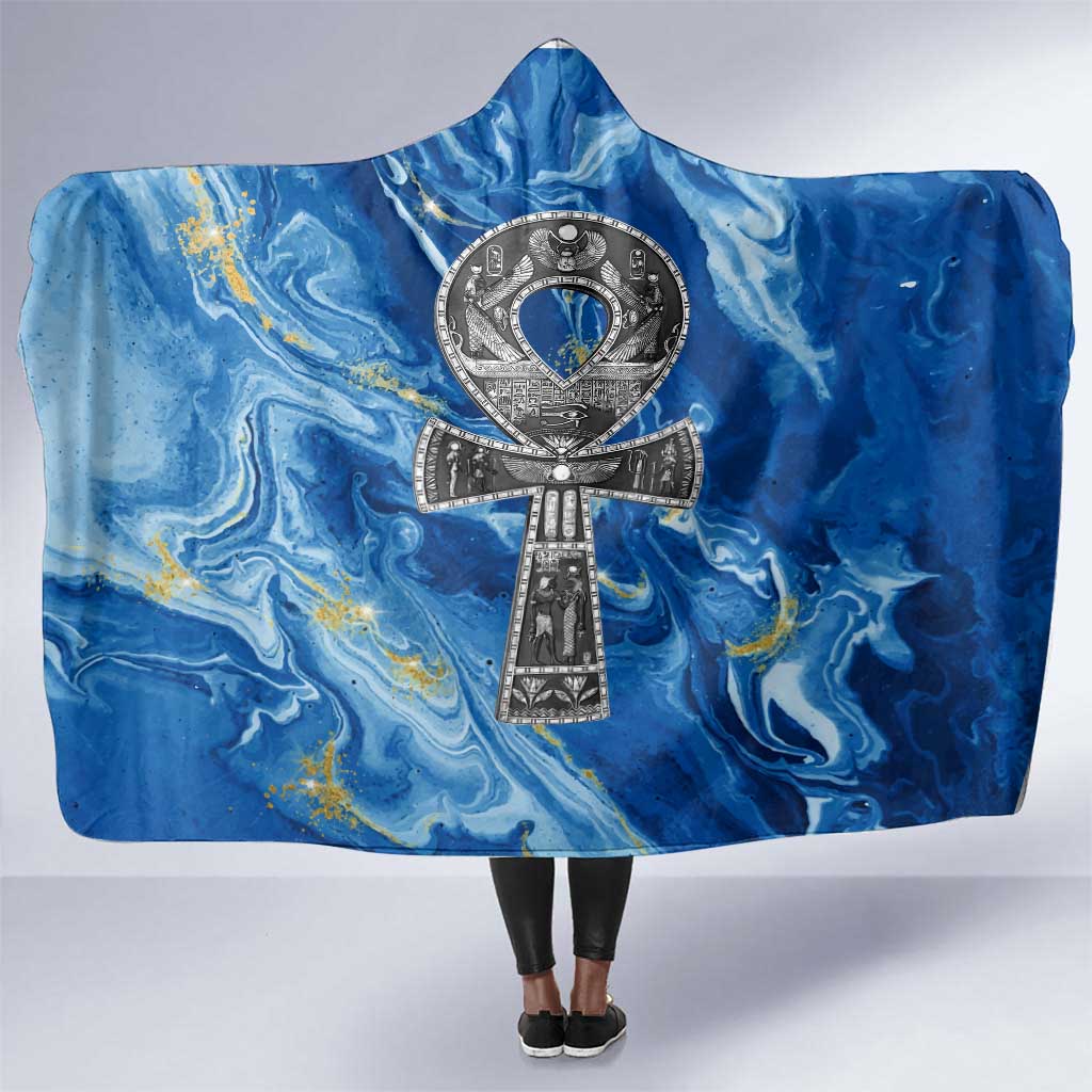 Ankh On Blue Hooded Blanket Pan African