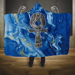 Ankh On Blue Hooded Blanket Pan African