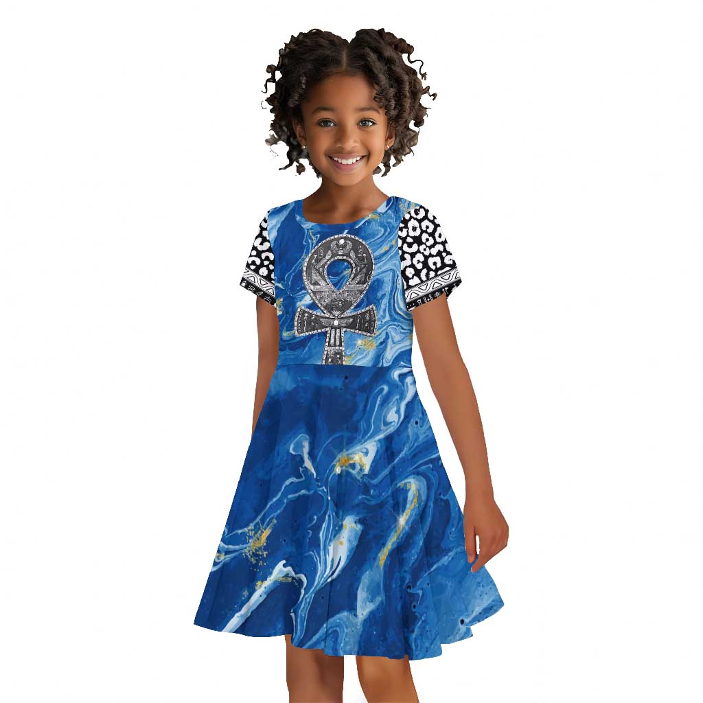 Ankh On Blue Kid Short Sleeve Dress Pan African