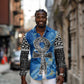 Ankh On Blue Long Sleeve Button Shirt Pan African