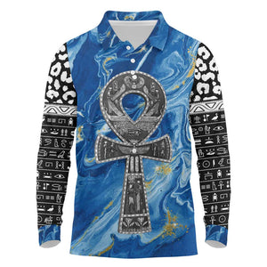 Ankh On Blue Long Sleeve Polo Shirt Pan African