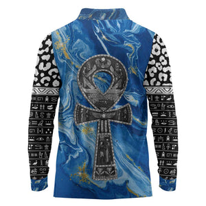 Ankh On Blue Long Sleeve Polo Shirt Pan African