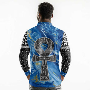 Ankh On Blue Long Sleeve Polo Shirt Pan African