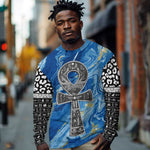 Ankh On Blue Long Sleeve Shirt Pan African DT02
