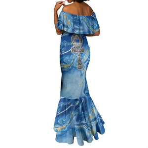 Ankh On Blue Mermaid Dress Pan African