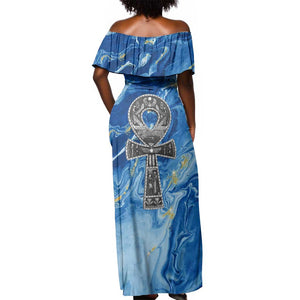 Ankh On Blue Off Shoulder Maxi Dress Pan African