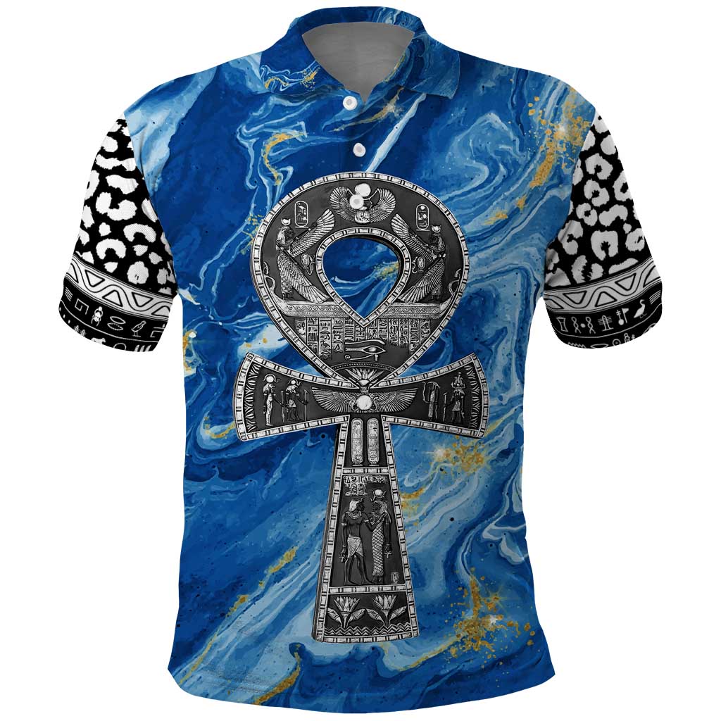 Ankh On Blue Polo Shirt Pan African