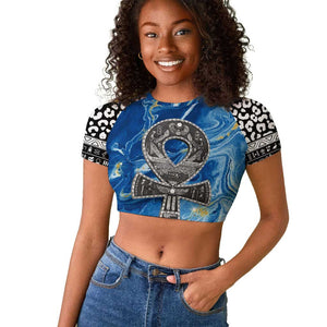 Ankh On Blue Raglan Cropped T shirt Pan African