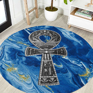 Ankh On Blue Round Carpet Pan African