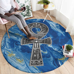 Ankh On Blue Round Carpet Pan African