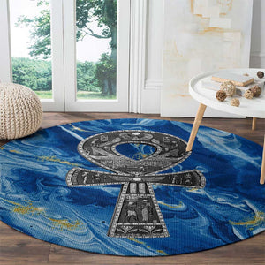 Ankh On Blue Round Carpet Pan African