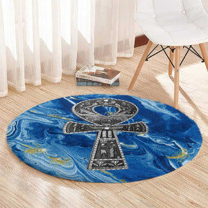 Ankh On Blue Round Carpet Pan African