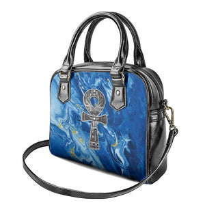 Ankh On Blue Shoulder Handbag Pan African