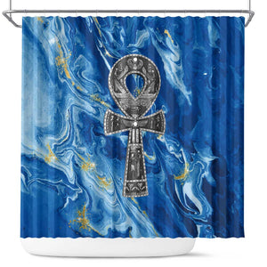 Ankh On Blue Shower Curtain Pan African