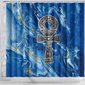 Ankh On Blue Shower Curtain Pan African