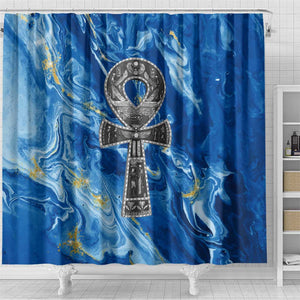 Ankh On Blue Shower Curtain Pan African