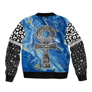 Ankh On Blue Sleeve Zip Bomber Jacket Pan African