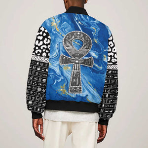 Ankh On Blue Sleeve Zip Bomber Jacket Pan African