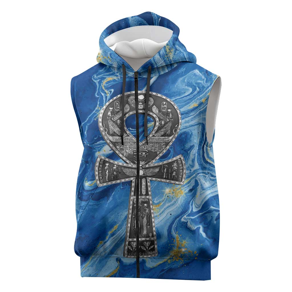 Ankh On Blue Sleeveless Zip Hoodie Pan African - African Pride