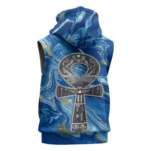 Ankh On Blue Sleeveless Zip Hoodie Pan African - African Pride
