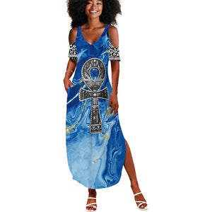 Ankh On Blue Summer Maxi Dress Pan African