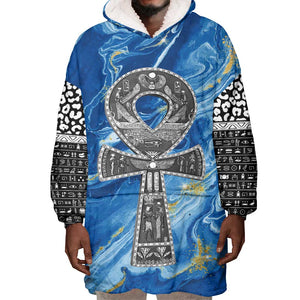 Ankh On Blue Wearable Blanket Hoodie Pan African