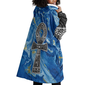 Ankh On Blue Wearable Blanket Hoodie Pan African