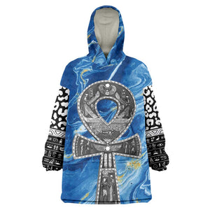 Ankh On Blue Wearable Blanket Hoodie Pan African