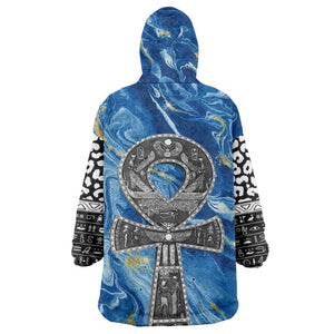 Ankh On Blue Wearable Blanket Hoodie Pan African