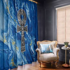 Ankh On Blue Window Curtain Pan African