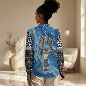 Ankh On Blue Women Casual Shirt Pan African