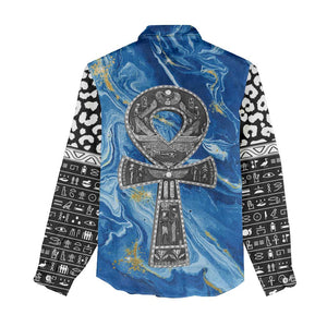 Ankh On Blue Women Casual Shirt Pan African