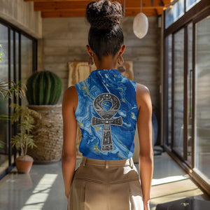 Ankh On Blue Women Sleeveless Polo Shirt Pan African