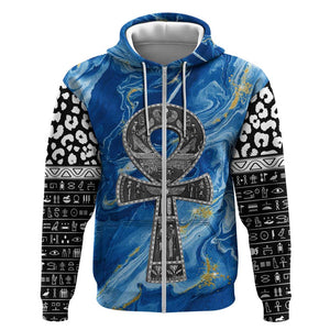 Ankh On Blue Zip Hoodie Pan African