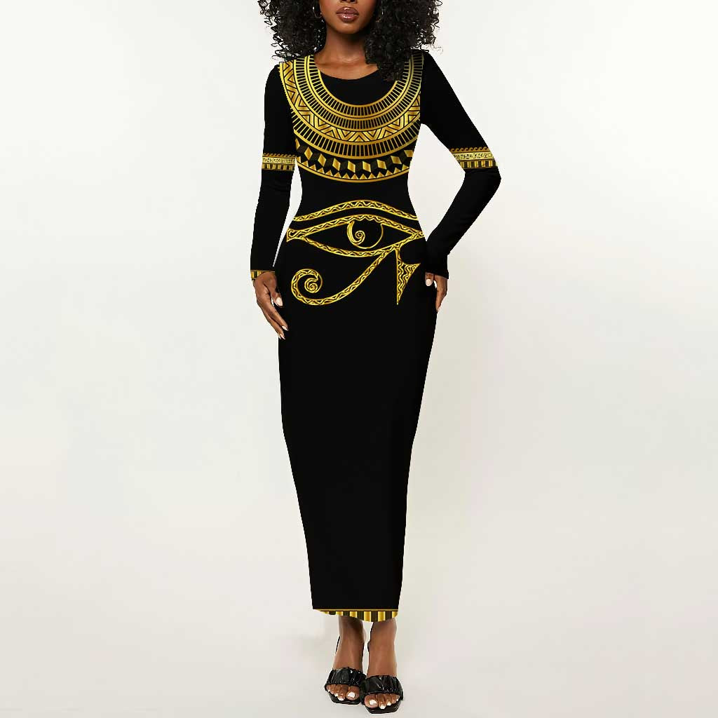 Eyes Of Horus Long Sleeve Bodycon Dress Egyptian Art