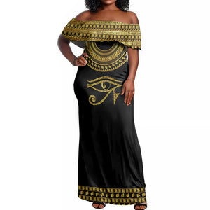 Eyes Of Horus Off Shoulder Maxi Dress Egyptian Art