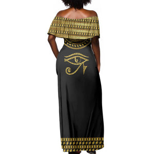 Eyes Of Horus Off Shoulder Maxi Dress Egyptian Art