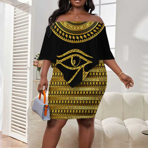 Eyes Of Horus Off Shoulder Short Dress Egyptian Art