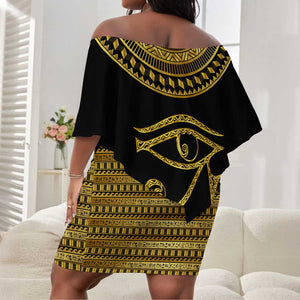 Eyes Of Horus Off Shoulder Short Dress Egyptian Art