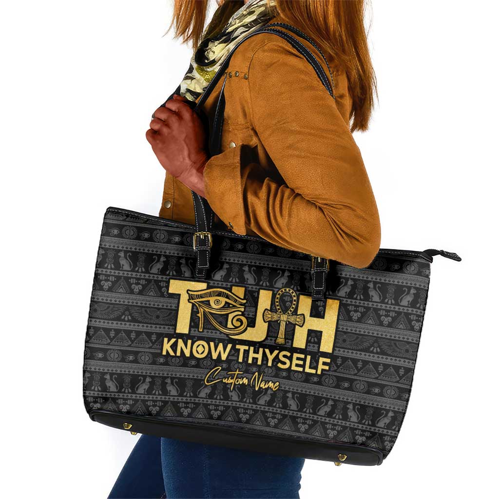 Personalized Truth Know Thyself Leather Tote Bag Eye of Horus and Ankh