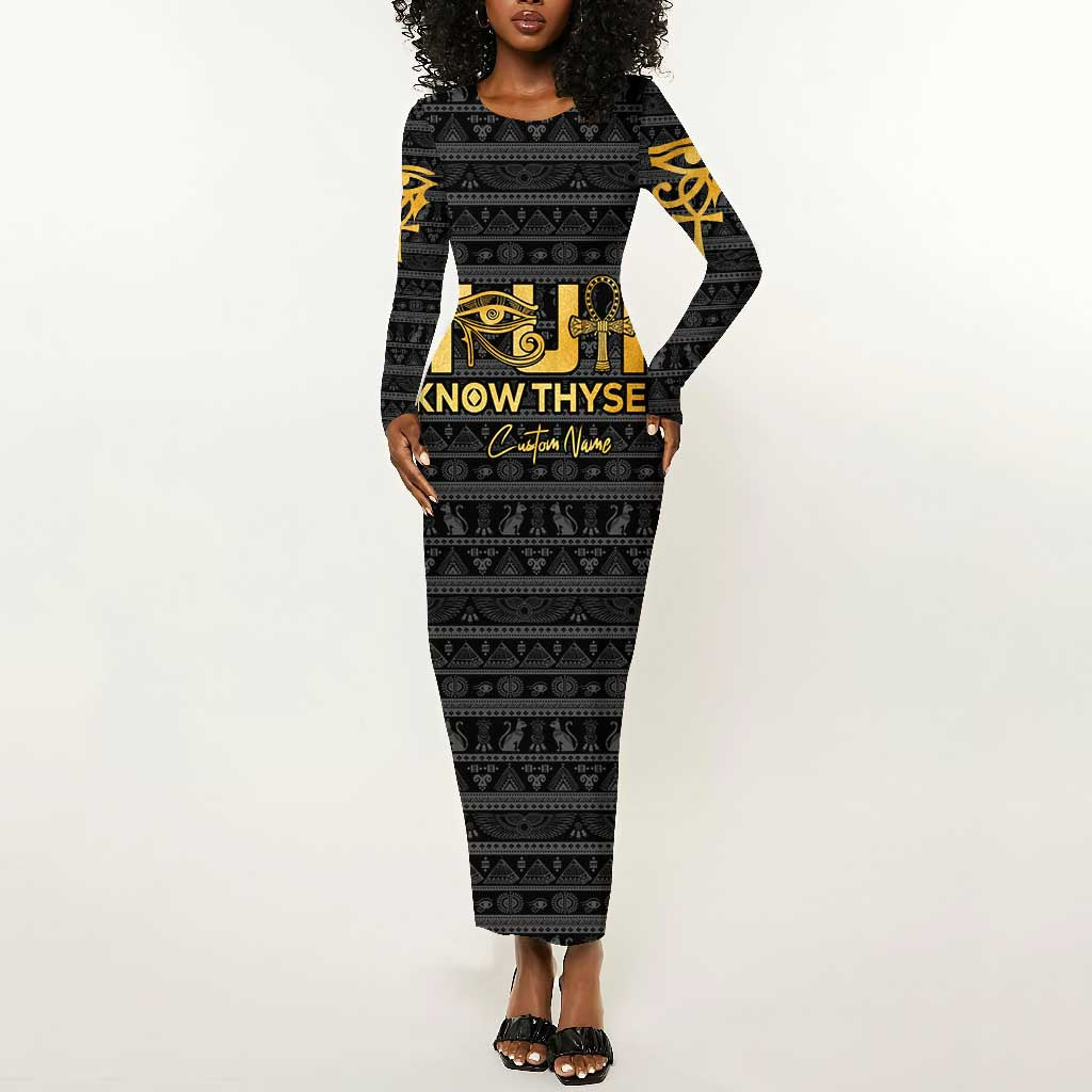 Personalized Truth Know Thyself Long Sleeve Bodycon Dress Eye of Horus and Ankh