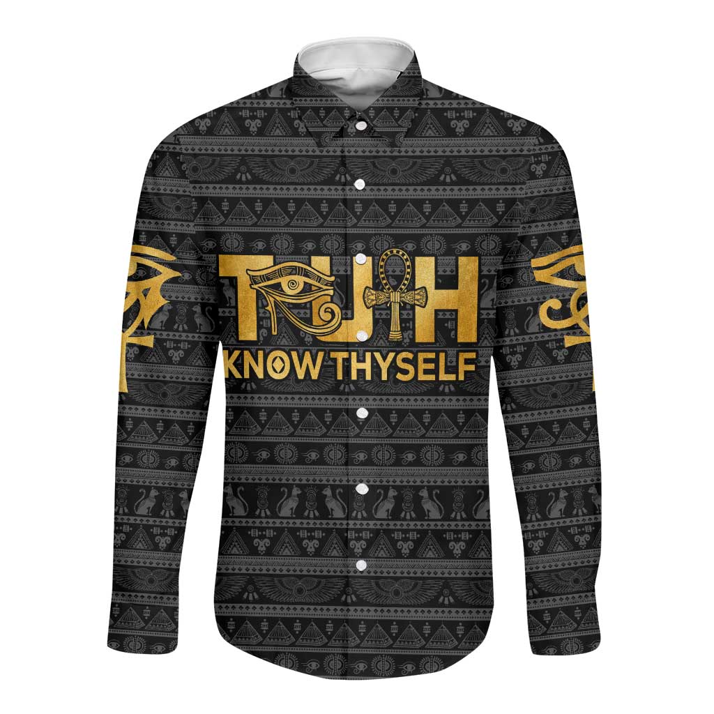 Personalized Truth Know Thyself Long Sleeve Button Shirt Eye of Horus and Ankh